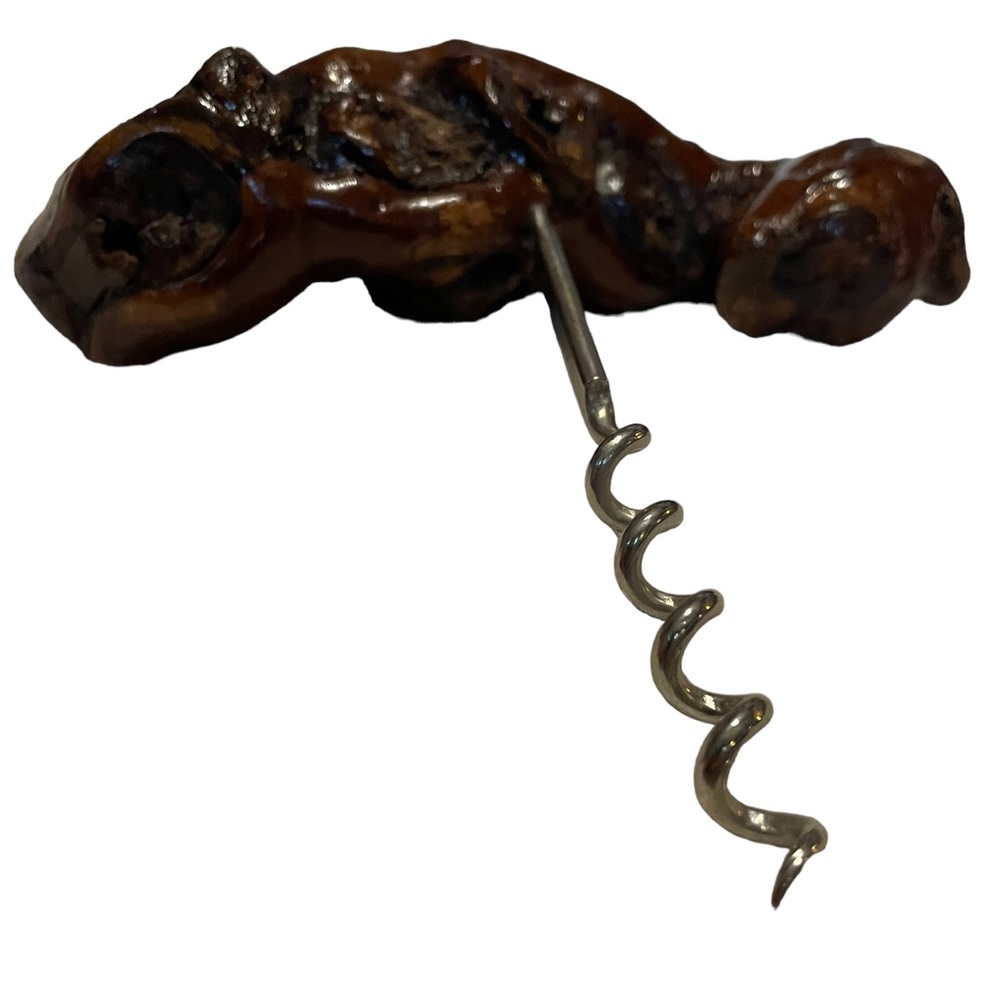 Vintage Unique Handmade Corkscrew Burled Wood Wine Lover Cottage-core Boho Craft